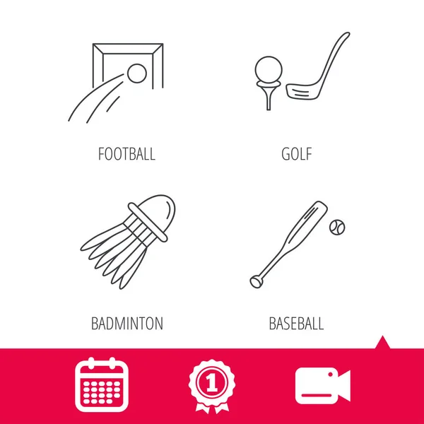 Iconos de béisbol, fútbol y golf . — Vector de stock