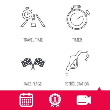 Bayrak yarışı, seyahat zamanlayıcı ve benzin istasyonu.