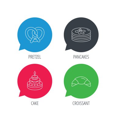 Kruvasan, simit ve krep simgeleri.