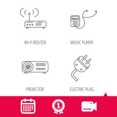 Elektrik fiş, kablosuz yönlendirici ve projektör simgeler.