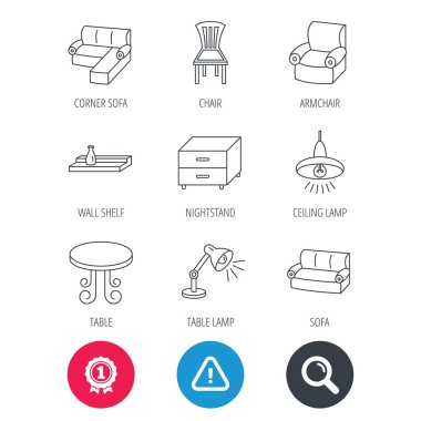 Köşe kanepe, masa ve koltuk simgeler.