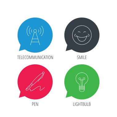 Kalem, telekomünikasyon ve ampul simgeleri.