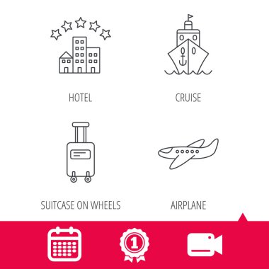 Otel, cruise gemi ve uçak simgeleri.