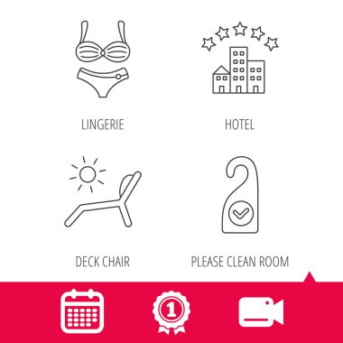 Otel, iç çamaşırı ve plaj şezlong simgeler.