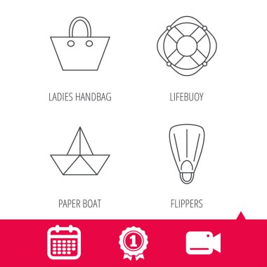 Kağıt tekne, palet ve lifebuoy simgeleri.