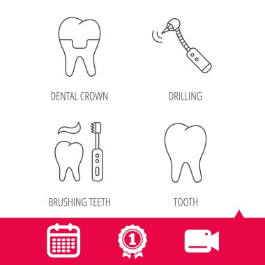 Fırçalama diş, diş ve diş taç simgeler.
