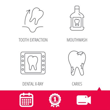Diş çıkarma, çürük ve gargara simgeleri.