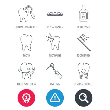 Diş, diş diş telleri ve gargara simgeler.