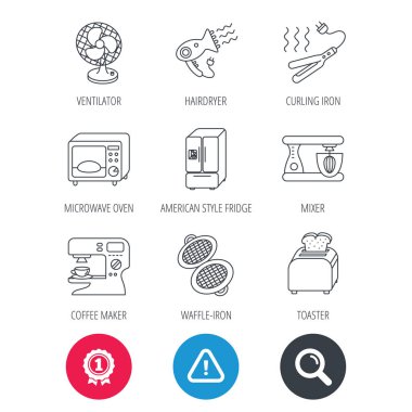 Mikrodalga fırın, saç kurutma makinesi ve blender simgeler.