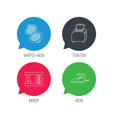 Demir, ekmek kızartma makinesi ve blender simgeleri.
