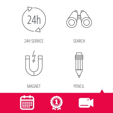 24 saat servis, kalem ve mıknatıs simgeleri.