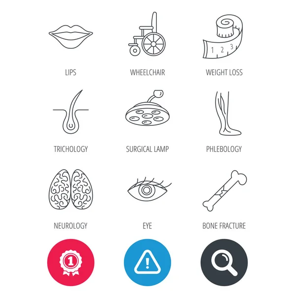 Eye, neurology brain and vein varicose icons. — Stock Vector