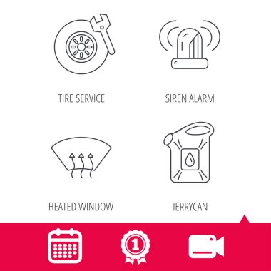 Siren çalar, lastik Servisi ve bidon simgeleri.