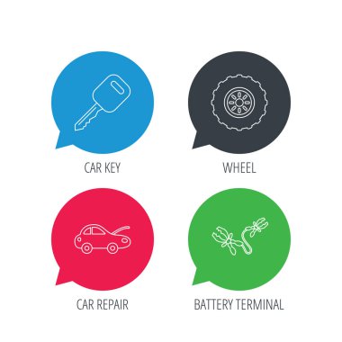 Araba anahtarı, tekerlek ve onarım hizmeti simgelerini.
