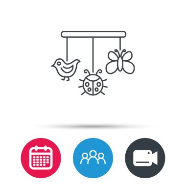 Bebek oyuncak simgesi. Kelebek, uğur böceği ve kuş işareti.