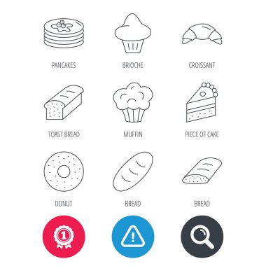 Kruvasan, kek ve ekmek simgeler. Muffin.