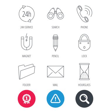 Telefon görüşmesi, kalem ve posta simgeleri.