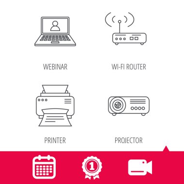 Yazıcı, kablosuz yönlendirici ve projektör simgeler.