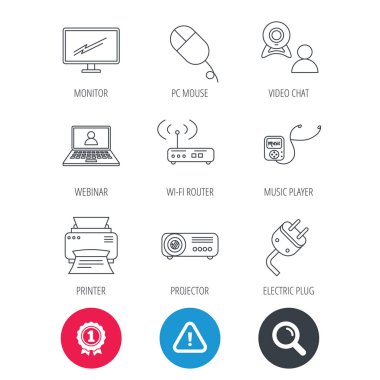 Yazıcı, kablosuz yönlendirici ve projektör simgeler.