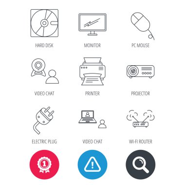 Monitör, yazıcı ve wi-fi yönlendirici simgeler.