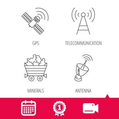 Telekomünikasyon, mineraller ve anten simgeleri.