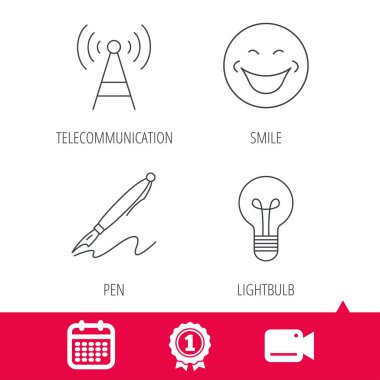 Kalem, telekomünikasyon ve ampul simgeleri.