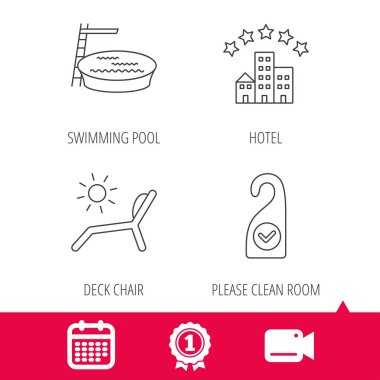 Otel, havuz ve plaj şezlong simgeler.