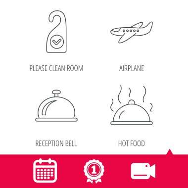 Sıcak yemek, Resepsiyon bell ve temiz oda simgeler.