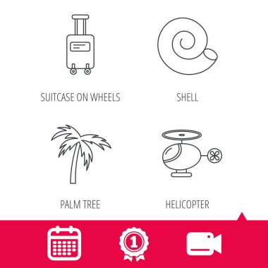 Palmiye ağacı, kabuk ve helikopter simgeleri.