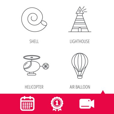 Deniz feneri, hava balon ve helikopter simgeleri.