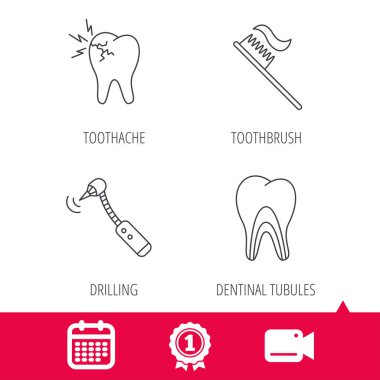 Diş ağrısı, aracı ve diş fırçası simgeler sondaj.