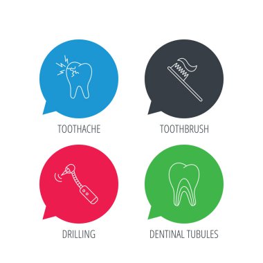Diş ağrısı, aracı ve diş fırçası simgeler sondaj.