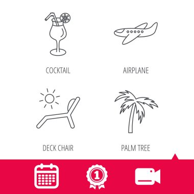 Uçak, şezlong ve kokteyl simgeler.