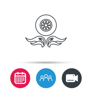 Araba tekerlek simgesi. Yangın alev sembolü.