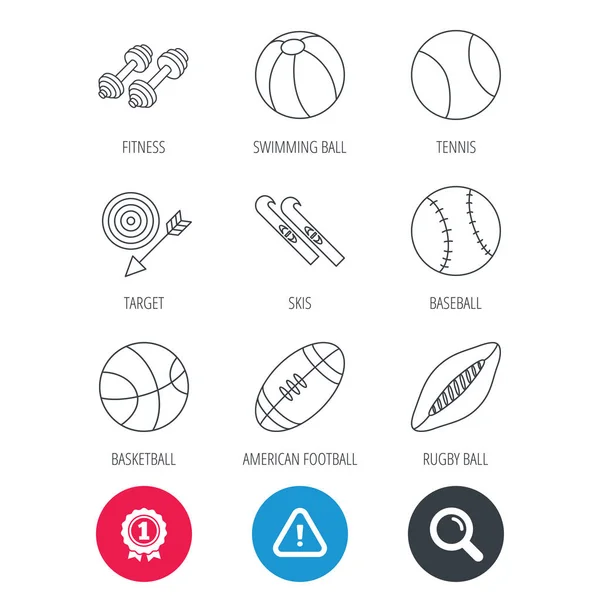 Deporte fitness, tenis y baloncesto iconos . — Vector de stock