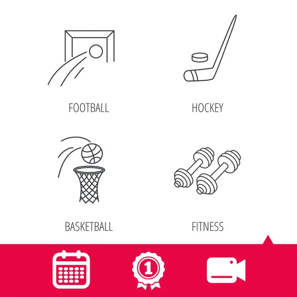 Iconos de fútbol, hockey sobre hielo y deporte fitness . — Vector de stock