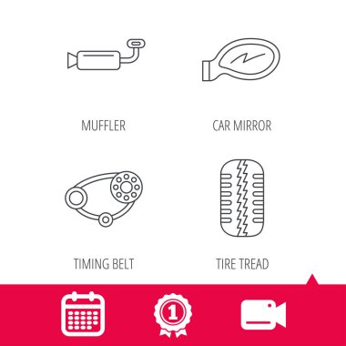 Lastik sırt, araba ayna ve zamanlama kemer simgeler.