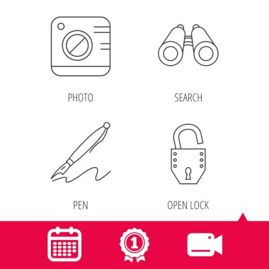 Fotoğraf, açık kilit ve arama simgeler.