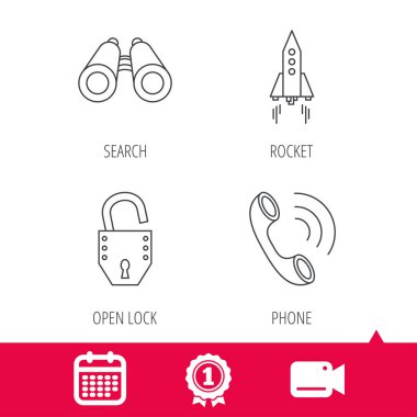 Telefon, başlangıç roket ve arama simgeleri.