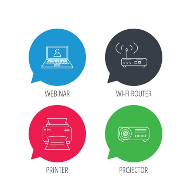 Yazıcı, kablosuz yönlendirici ve projektör simgeler.