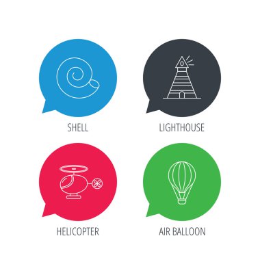 Deniz feneri, hava balon ve helikopter simgeleri.