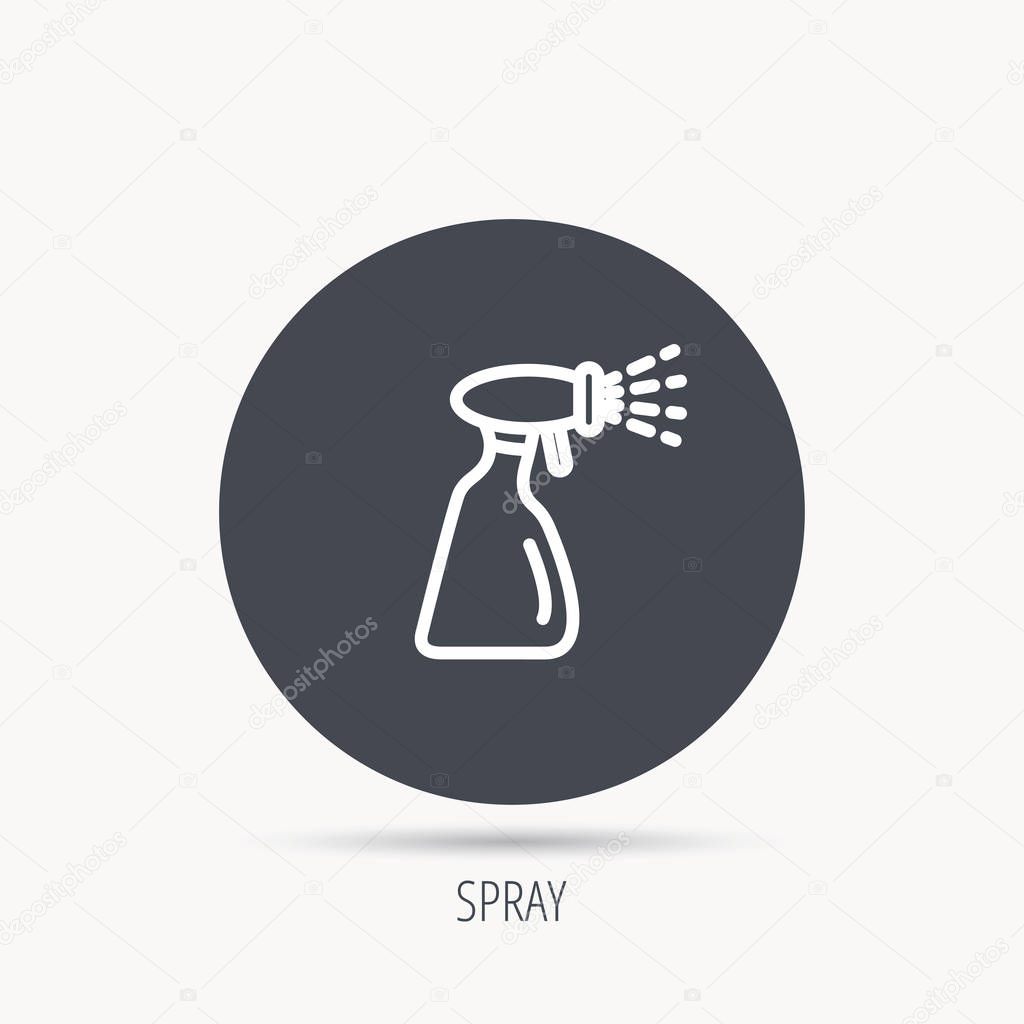 Cleaning spray bottle icon. Washing tool sign. Round web button with flat icon. Vector