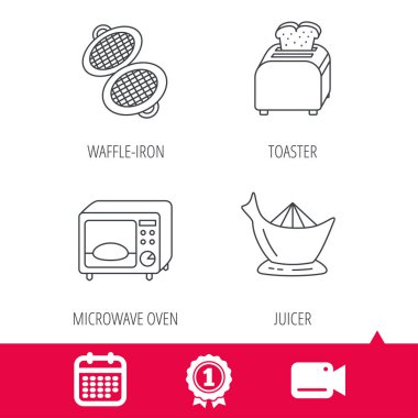 Mikrodalga fırın, ekmek kızartma makinesi ve meyve sıkacağı simgeleri.