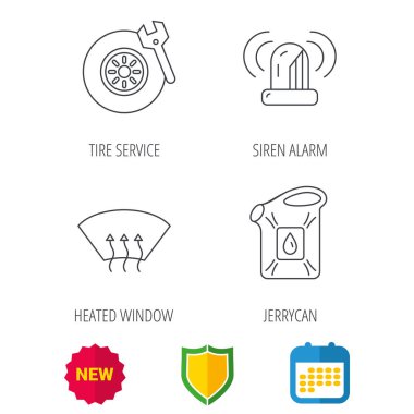 Siren çalar, lastik Servisi ve bidon simgeleri.