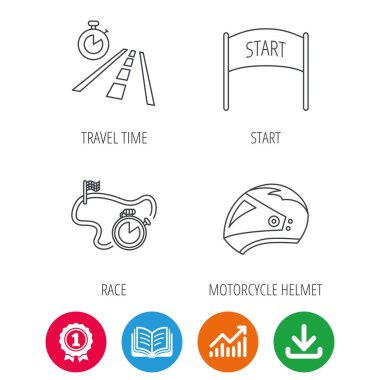 Motosiklet kask, yarış zamanlayıcı ve seyahat süresi.