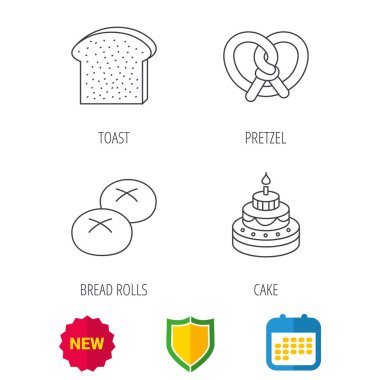 Pasta, tuzlu kraker ve ekmek rulo simgeleri.