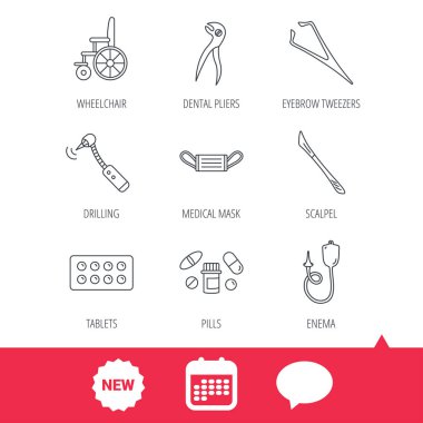 Tıbbi maske, hap ve diş pense simgeler.