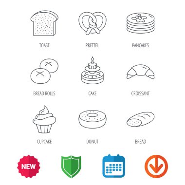 Kruvasan, simit ve ekmek simgeler. Cupcake.