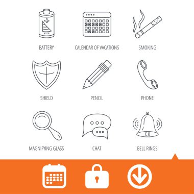 Sohbet konuşma balonları, çan ve kalem simgeleri.