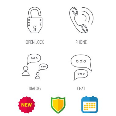 Telefon, sohbet konuşma balonları ve kilit simgeleri.